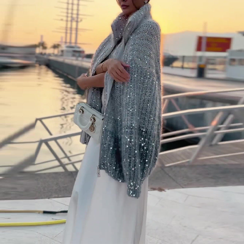 Pull Zippé Élégance Brillante à Sequins